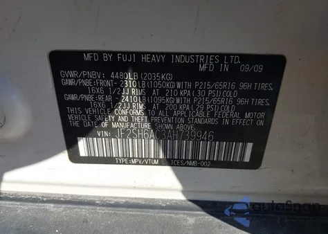 2010 Subaru Forester 2.5X z USA, uszkodzony, nr VIN JF2SH6AC3AH739946